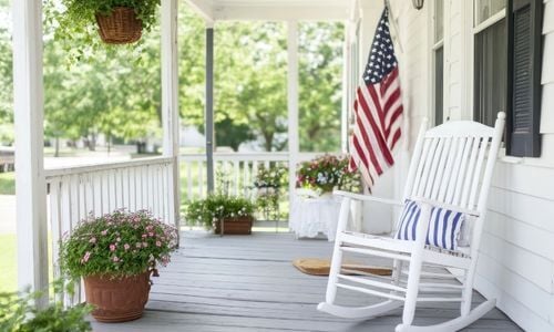House with American Flag on the Porch