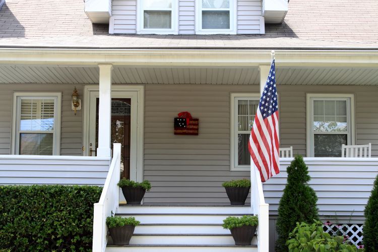 House with an American flag
